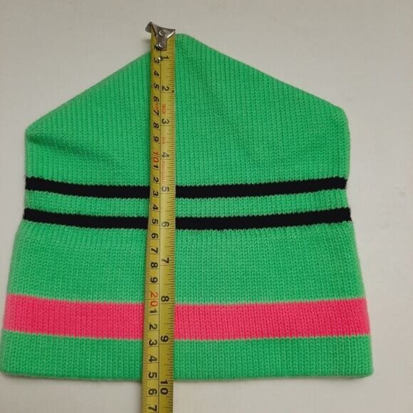 Retro 80's CAPPELLO 100% Wool Intarsia Stripe Pattern Knit Beanie Hat Green OS - Picture 3 of 15